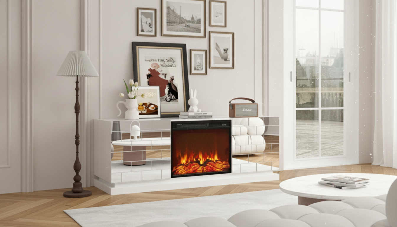 Mirrored Fireplace Media Console: Sliding Door Guide